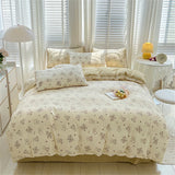 elvesmall Water Washed Cotton Bedding Set Duvet Cover Bed Sheet Pillowcase Printed Four Piece Set Quilt Cover Bedroom Bed Sets King Size