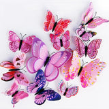 elvesmall  12pcs/set 3D Double-layer Butterfly Wall Stickers with Magnet PVC Butterflies Refrigerator Stickers Home Wedding Christmas Decor