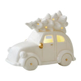 elvesmall Ceramic Christmas luminous snowman luminous car small desktop home ornament Christmas gift