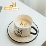 elvesmall  -  Cute Kitten Ceramic Cat Claw Cup Afternoon Tea Coffee Cups with Plates Dishes Ceramic Mug for Couples and Children Drinking Milk
