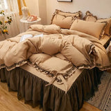 elvesmall  3/4pcs Bedding Bed Linen 2 Bedrooms Bluey Comforter Cover Pillowcases Lace Solid Color Luxury King Size Set of Sheets Bedspread