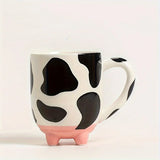 elvesmall  -  1pc 500ml 17oz Cute Cartoon Ceramic Cup Creative Cow Pattern and Footed Water Mug Cup Coffee Milk Cup Gifts for Friend Kids