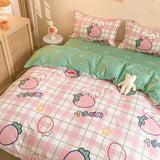 elvesmall  Cute Bear Bedding Set Girls Boys Kids Single Double Size Flat Sheet Duvet Cover Pillowcase Bed Linens White Blue Home Textile