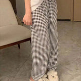 elvesmall Korean Style Pajamas Pants for Women Sleep Plaid Sleepwear Summer Ankle Length Bottoms Home Room Elastic Waist Sleeping Wear New