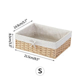 elvesmall Handwoven Storage Baskets Sundries Organizer with Lid Rectangular Cosmetics Box Clothes Laundry Basket Towel Toys Container