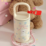 elvesmall  -  Kawaii Puppy Stainless Steel Thermos Bottle Cute Bowknot Thermal Cup Tumbler Coffee Water Tea Insulated Thermos Mug Girl Gift