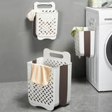 elvesmall Bathroom Folding Dirty Clothes Storage Basket Wall Mounted Hanging Portable Punch-Free Clothes Bucket Organizer Laundry Basket