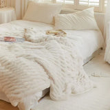 elvesmall  High End Faux Rabbit Fur Winter Warm Blanket Soft Thicken Warmth Sofa Blanket for Throw Home Comfortable Plush Blankets for Beds