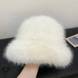 elvesmall y2k Fluffy Faux Fur Bucket Hat Women Rabbit Fur Warm Thick Plush Winter Hat Lady Luxury Fashion Party Panama Fisherman Cap