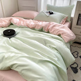 elvesmall Cooling Duvet Cover Single Queen Silky Soft, Solid Color Bedding Set, 4 Pcs Set(1 Comforter Cover + 1 Flat Sheet + 2 Pillowcase)