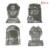 elvesmall 4pcs Horror Skull Foam Fake Tombstone Halloween Outdoor Ornaments Happy Halloween Party Decoration Props Haunted House Decors