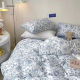 elvesmall Vintage Floral Duvet Cover Set No Filler with Flat Sheet Pillowcases Single Double Queen Size Girls Ins Korean New Bedding Kit