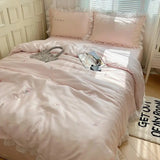 elvesmall 100%Washed Silk Sheet Set Embroidery Duvet cover Pillowcases Comfy Simple Soft Textured Cool Refreshing Feel Bedding For Summer