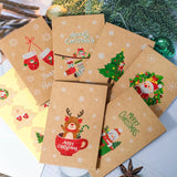 elvesmall 6/12pcs Vintage Merry Christmas Holiday Greeting Cards Kraft paper Gift Card with Envelope Sticker New Year Xmas Folding Card