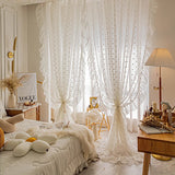 elvesmall  White Pompom Sheer Curtains Girls Room Romantic Elegant Vintage Lace Tulle Light Filtering Window Drapes Curtains for Bedroom
