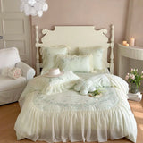 elvesmall  Pink Flowers Embroidery Bedding Sets Luxury Egyptian Cotton Chiffon Lace Duvet Cover Bed Sheet Pillowcases Princess Bedclothes