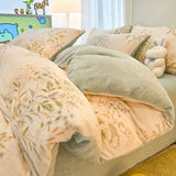 elvesmall  Winter Thickened Warm Flannel Queen Bedding Set Home Textile Cartoon Cute Duvet Cover Sheet Pillowcase 4pcs Luxury Bed Linen Set