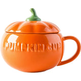 elvesmall 300/450ML Halloween Pumpkin Shaped Ceramic Cup With Spoon Kawaii Soup Mug With Lid  Oatmeal Cup Creative Water Cup