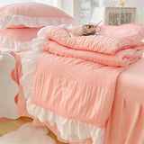 elvesmall Korean Seersucker Summer Thin Quilt Air Condition Comforter Bed Cover Skin Friendly Blanket Single Double Single Quilt Bedding