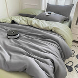 elvesmall Cooling Duvet Cover Single Queen Silky Soft, Solid Color Bedding Set, 4 Pcs Set(1 Comforter Cover + 1 Flat Sheet + 2 Pillowcase)