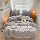 elvesmall  Princess Bed Skirt Ruffled Bed Skirt Bedding Set Quilt Cover Sheet Pillowcase Simple Bed Linens Solid Color Girl Kids Decor Home