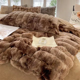 elvesmall  Faux Rabbit Fur Autumn Winter Warm Bedding Set Plush Skin Friendly Breathable Warmth Duvet Cover Set Queen Cozy Quilt Cover Sets
