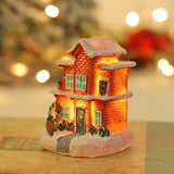 elvesmall  Cabin Decoration Christmas Glowing Ornaments Resin LED Houses Christmas Kids Gifts Snowman Santa Claus Microlandscape Ornament