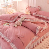 elvesmall Green Bedding Sets Kawaii Seersucker Bed Sheet Pillowcase Fashion Girl Princess Duvet Cover 4 Pieces Cute Home Decoration