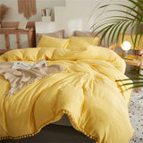 elvesmall American Style Furball Tasseles King Size Bedding Set Hairball Tassel Duvet Cover Sets Queen Washed Quilt Cover Set No Bed Sheet
