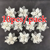 elvesmall (10pcs) Artificial Christmas Tree Flower Glitter Decorations Xmas Ornaments New Year Gift