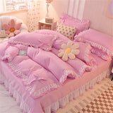 elvesmall Purple Bedding Sets Kawaii Seersucker Bed Sheet Pillowcase Fashion Girls Princess Duvet Cover Set 4 Pieces Cute Home Decoration