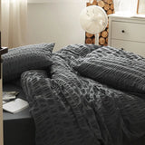 elvesmall Solid Color Seersucker Bedding Sets Princess Ruffles Duvet Cover With Bed Sheet Pillowcase for Girls Couple Single Double Size