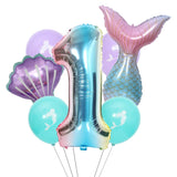 elvesmall Mermaid Party Balloons 32inch 1 2 3 Foil Number Balloon Girls' Mermaid Tail Birthday Party Decorations Baby Shower Helium Globos
