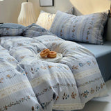elvesmall Ins Bedding Set Duvet Cover Fresh Blue Floral. Wrinkled Yann Bed Set Of Four Pieces, Washing Cotton Sheets Bed Sheets