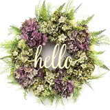 elvesmall  Artificial Hydrangea Wreath for Front Door Home Decoration Hydrangea Garland Wall Background Wedding Party Decor Hello Wreath