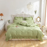 elvesmall Lace Ruffles Bedding Set White and Gray Color Bedclothes for Boys/Girls Full Size Quilt Cover Sets Queen/King Bed Linen Sets