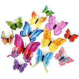 elvesmall  12pcs/set 3D Double-layer Butterfly Wall Stickers with Magnet PVC Butterflies Refrigerator Stickers Home Wedding Christmas Decor
