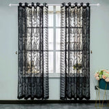 elvesmall  1PC Black Side Lace Sheer Curtain for Living Room Voile Drape Kitchen Window Treatment Grommet Ring Custom