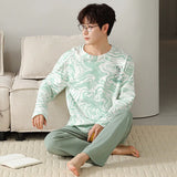 elvesmall  Fashion Design Pajamas Suit Men Spring Autumn Cotton Long Sleeve Male Sleepwear Set Winter Outdoor Nightcloth Breathable Warm