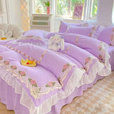 elvesmall Princess Style Korean Bed Skirt Bed Sheet Embroidered Ruffle Lace Quilt Cover Ins Bedding For Girls Luxury Home Textiles