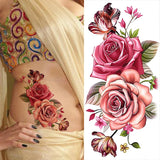 elvesmall Women's Fashion Flower Temporary Tattoos Sticker Fake Rose Feather TatooS Decal Waterproof Body Art Legs Arm Tatoos For Women