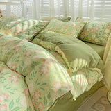 elvesmall Washed Cotton Bedding Cover Set with Pillowcase bed sheet Single Full Size Bed Linen Duvet Cover Set Queen/King Double Size