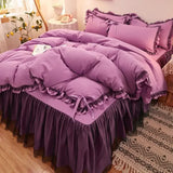 elvesmall  3/4pcs Bedding Bed Linen 2 Bedrooms Bluey Comforter Cover Pillowcases Lace Solid Color Luxury King Size Set of Sheets Bedspread