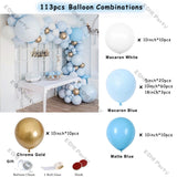 elvesmall 113pcs Macaron Blue White Balloons Birthday Party Decoration Chrome Gold Ballon Garland Baby Shower Wedding Anniversary Decor