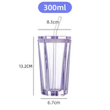 elvesmall  -  1set Glass Cup with Straw and Lid Five-Pointed Star Glass Color Gradient Mug Cold Drink Ice Coffee Mug Drinkware Desktop Decor