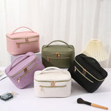 elvesmall PU Leather Cosmetics Bag Large Capacity Makeup Organizers Women Toiletries Organizer Waterproof Female Plaid Storage Makeup Case