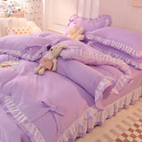 elvesmall Purple Bedding Sets Kawaii Seersucker Bed Sheet Pillowcase Fashion Girl Princess Duvet Cover 4 Pieces Cute Home Decoration