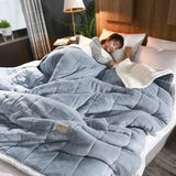 elvesmall  Coral Fleece Autumn Winter Warm Blankets for Bed 3 Layers Thicken Flannel Blanket Quilt Soft Comfortable Warmth Quilts Washable