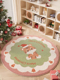 elvesmall Cute Cartoon Christmas Round Living Room Carpet Festive Christmas Tree Comfortable Soft Bedroom Round Rugs Home Decoration Rug