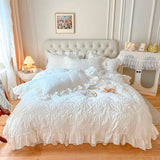 elvesmall  Korean Cotton Four Piece Bedding Set Solid Princess Style Girl Heart Quilt Cover Sheet Pure Cotton Bedding Set Four Seasons